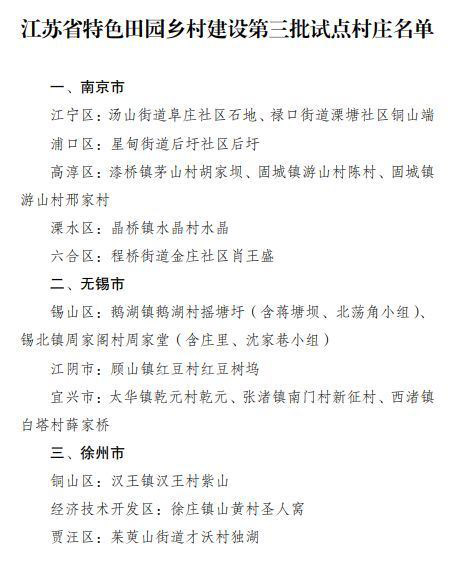 江苏省特色田园乡村建设第三批试点村庄名单公布(图3)